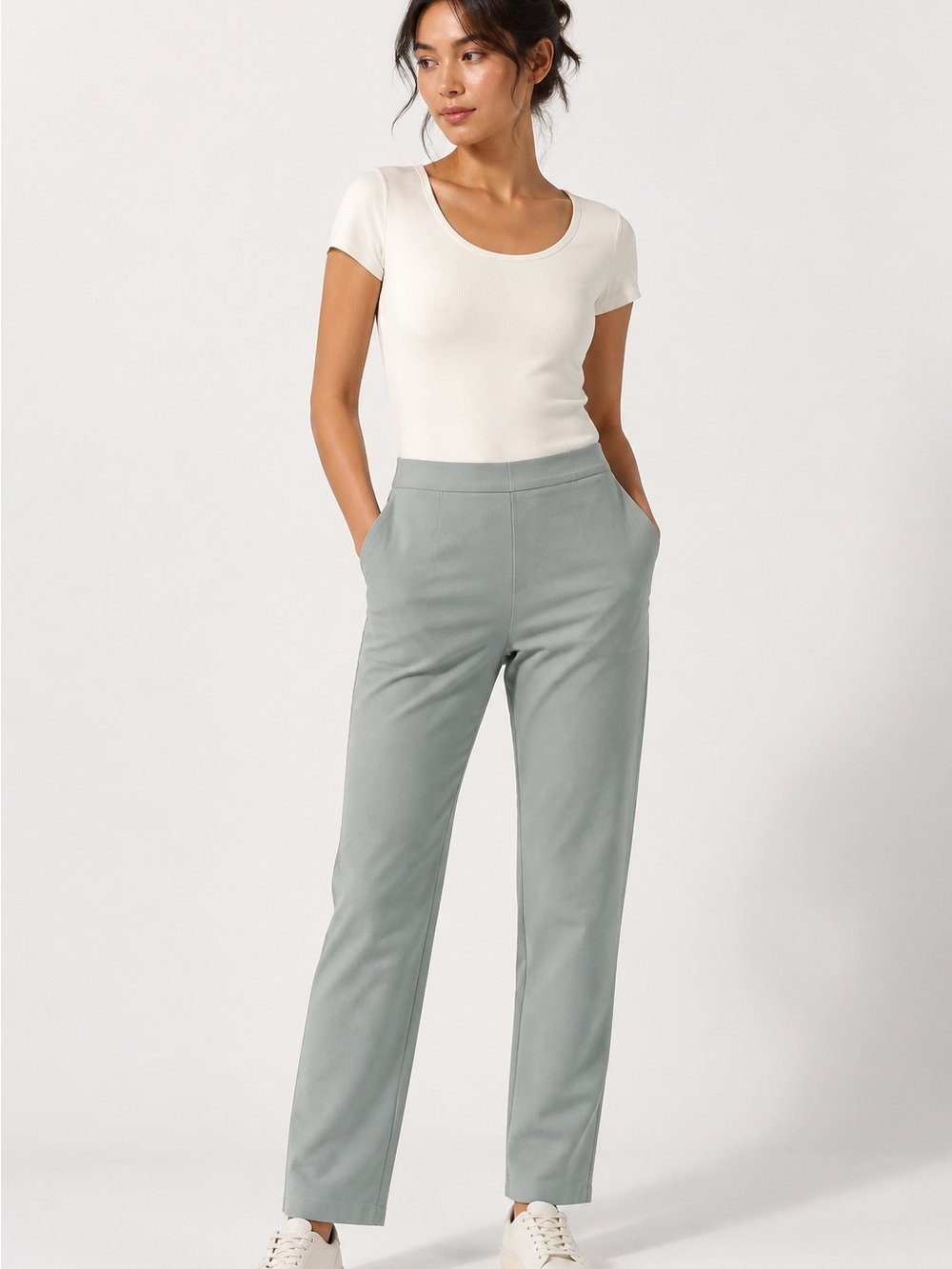 a new day Straight-Leg High-Rise Trousers in Sage Green